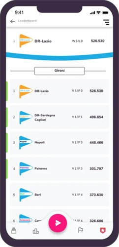 Schermata dell'app MUV Game di una partita in corso del torneo del sud