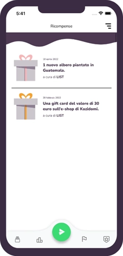 Schermata dell'app MUV Game delle ricompense riscattabili