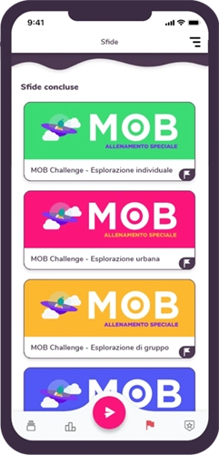 Schermata dell'app MUV Game delle sfide di MOB
