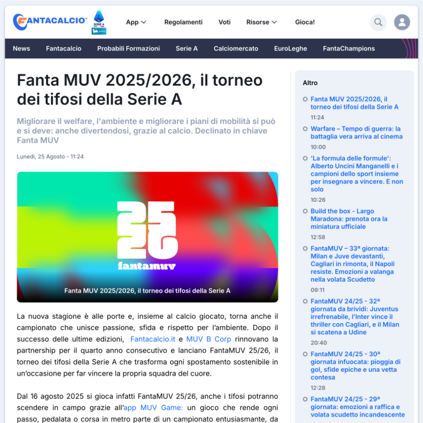 Articoli settimanali su Fantacalcio